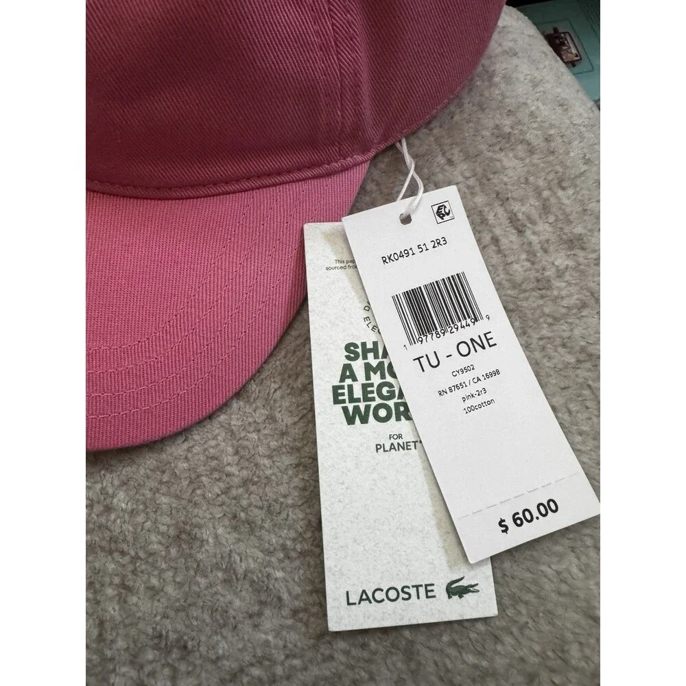 NWT Lacoste Unisex Pink Logo Cotton Twill Cap